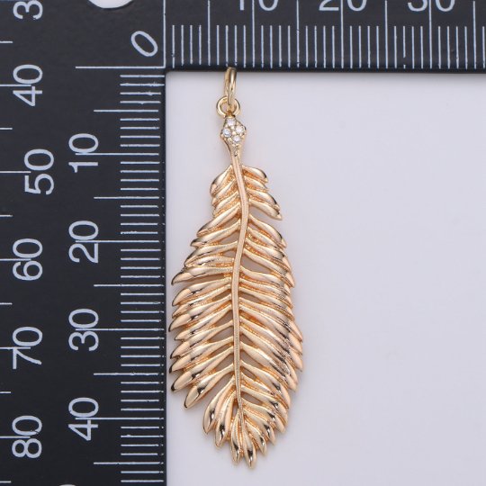 Peacock Feather Charm 16K Gold plated Animal Feather Charm for Necklace Earring DIY Jewelry Component for Christmas Gift D-312 - DLUXCA
