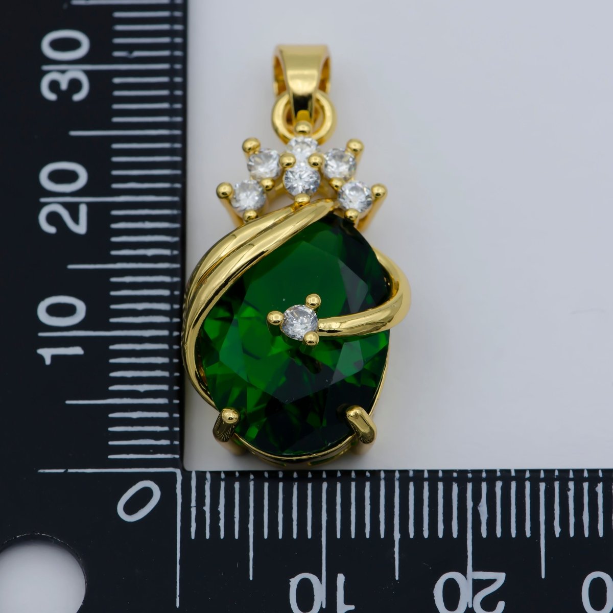 Pear Shape Emerald Pendant 24K Yellow Gold plated Charm Necklace Green Emerald Necklace For Ladies, Layering May Birthstone Jewelry I-054 - DLUXCA
