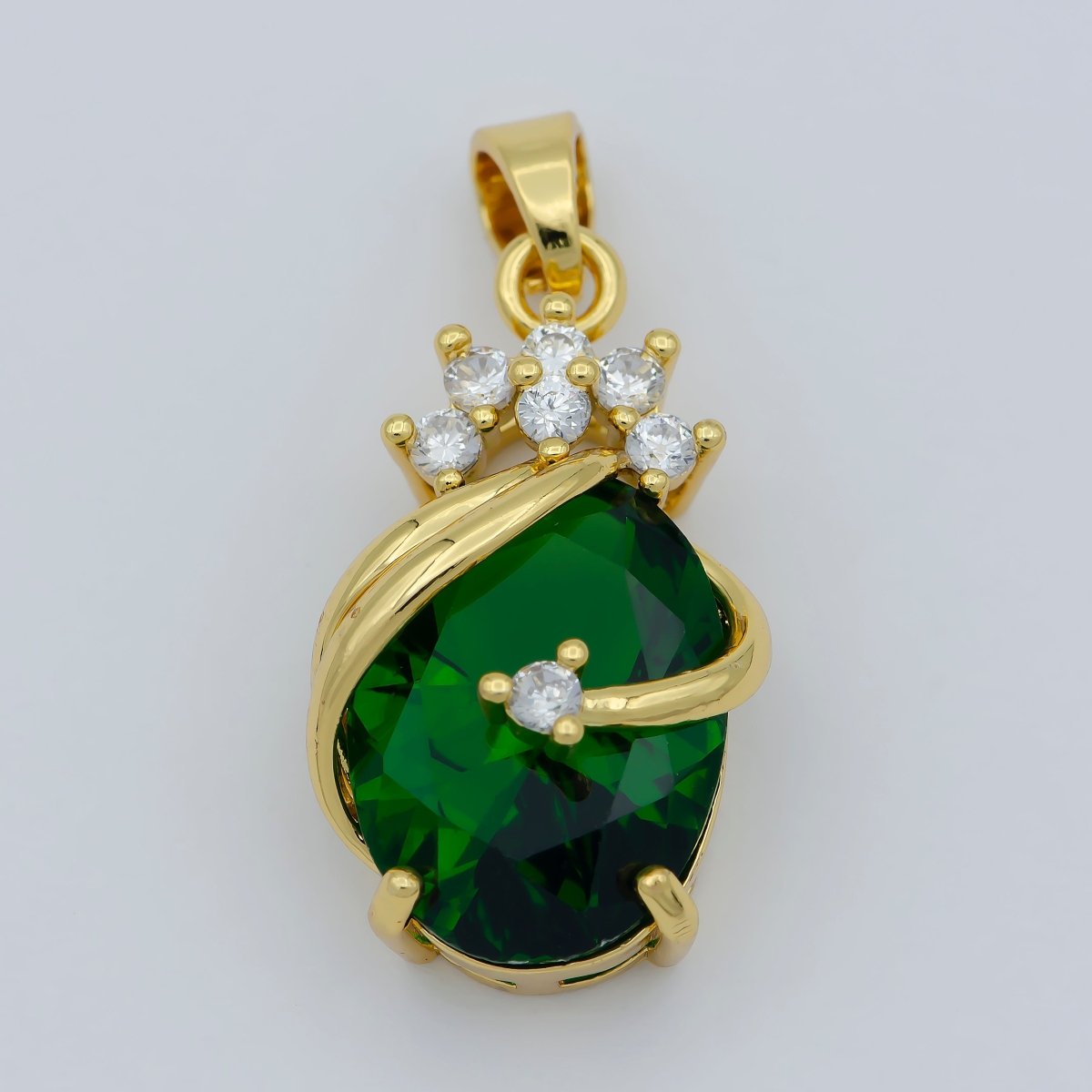 Pear Shape Emerald Pendant 24K Yellow Gold plated Charm Necklace Green Emerald Necklace For Ladies, Layering May Birthstone Jewelry I-054 - DLUXCA