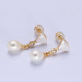Pearl Drop Earrings Dainty Fan Shell Pearl Stud Earring with Dangling Pearl Charm AB724 - DLUXCA
