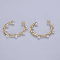 Pearl Micro Paved CZ Lined C-Shaped 32mm Hoop Earrings in Gold & Silver | AB062 AB063 - DLUXCA