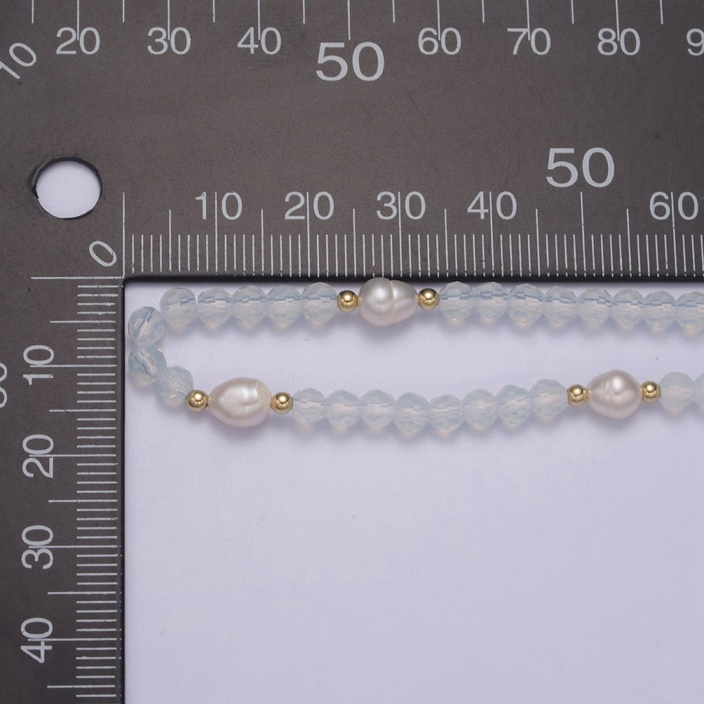Pearl with Clear Glass Beaded Necklace, Clear Faceted Rondell Beads Necklace | WA-594 Clearance Pricing - DLUXCA
