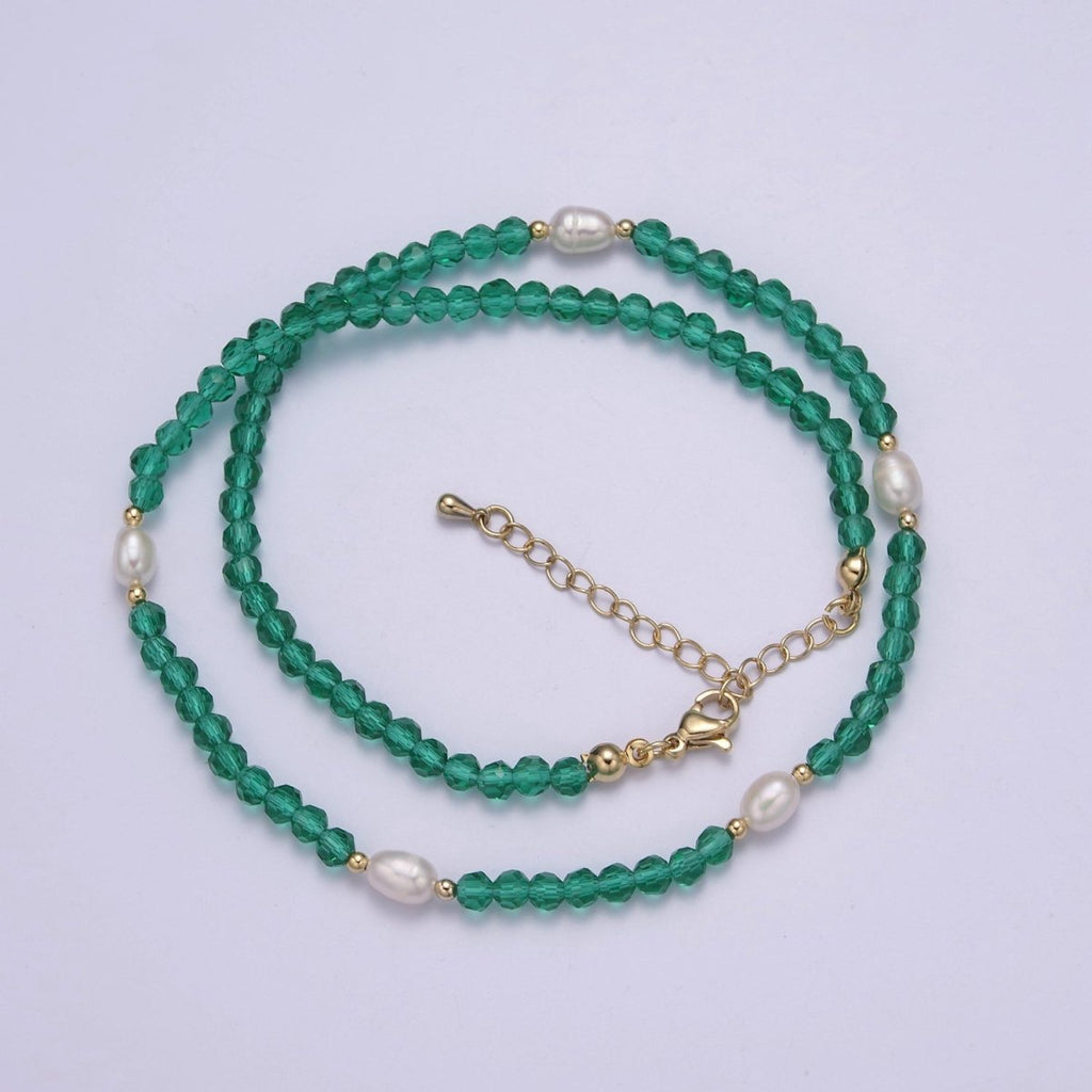 Pearl with Green Glass Beaded Necklace, Red Faceted Rondell Beads Necklace | WA-589 Clearance Pricing - DLUXCA