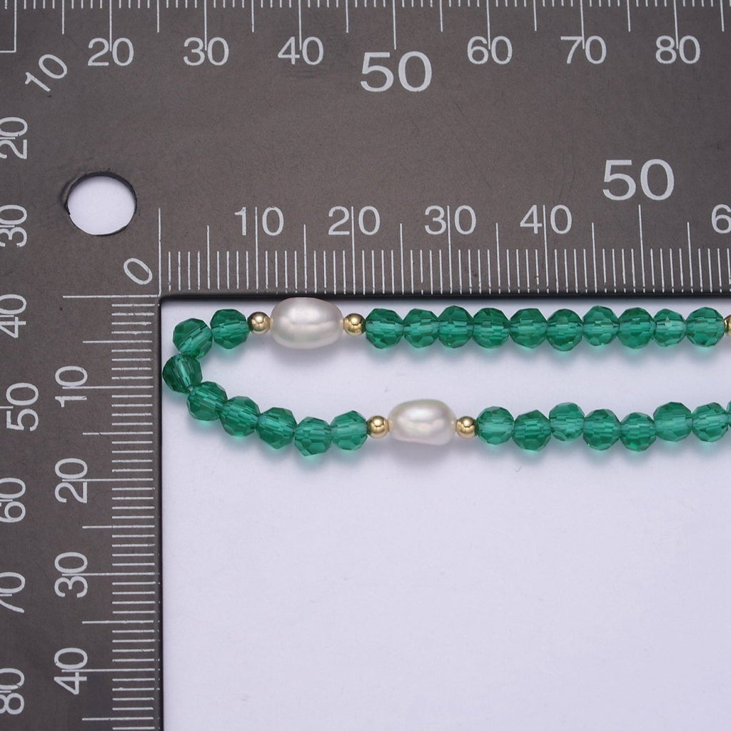 Pearl with Green Glass Beaded Necklace, Red Faceted Rondell Beads Necklace | WA-589 Clearance Pricing - DLUXCA