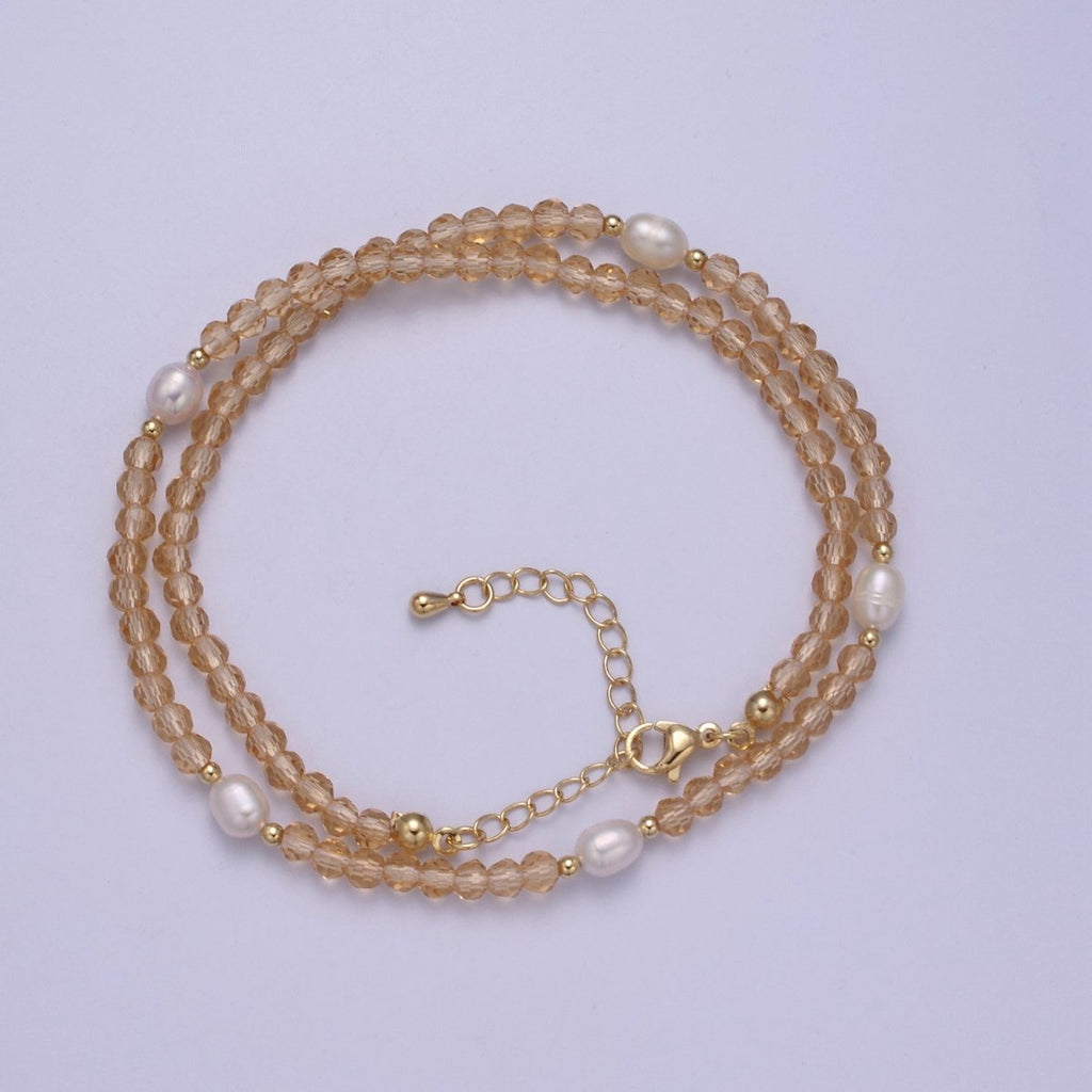 Pearl with Peach Glass Beaded Necklace, Peach Faceted Rondell Beads Necklace | WA-607 Clearance Pricing - DLUXCA