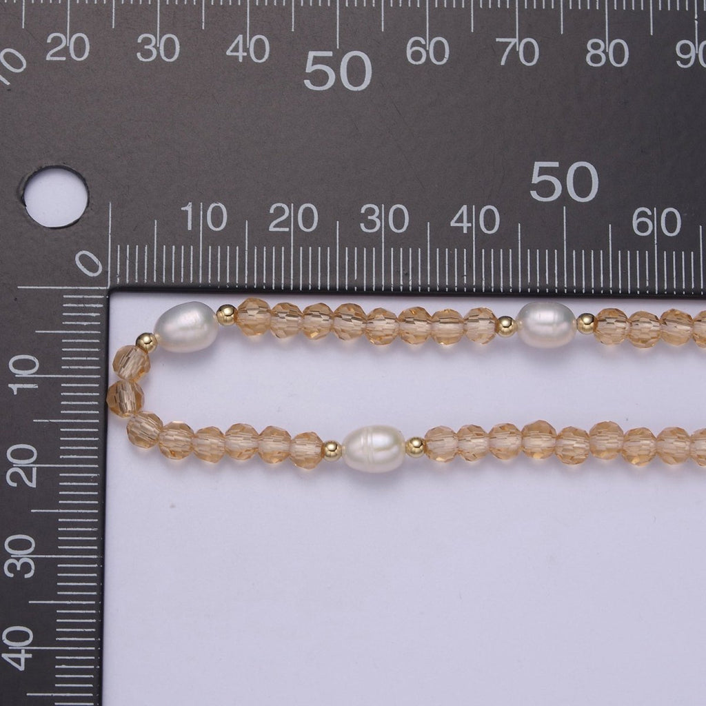 Pearl with Peach Glass Beaded Necklace, Peach Faceted Rondell Beads Necklace | WA-607 Clearance Pricing - DLUXCA