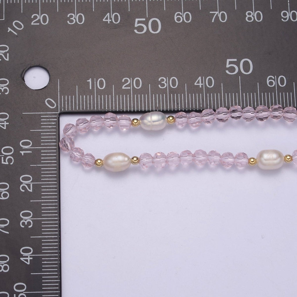 Pearl with Pink Glass Beaded Necklace, Rose Quartz Faceted Rondelle Beads Necklace | WA-586 Clearance Pricing - DLUXCA