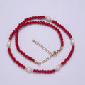 Pearl with Red Glass Beaded Necklace, Red Faceted Rondell Beads Necklace | WA-590 Clearance Pricing - DLUXCA