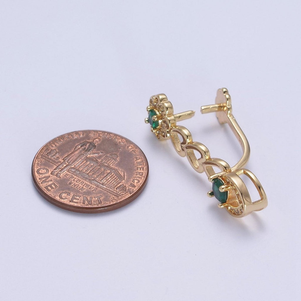 Pinch Bail, Nickel Free, 31.3x7.5mm, Pendant bail, 16K gold plated brass Jewelry Gold bail, Charm bail, Ice pick with Micro Pave CZ Stone L-649 L-650 - DLUXCA