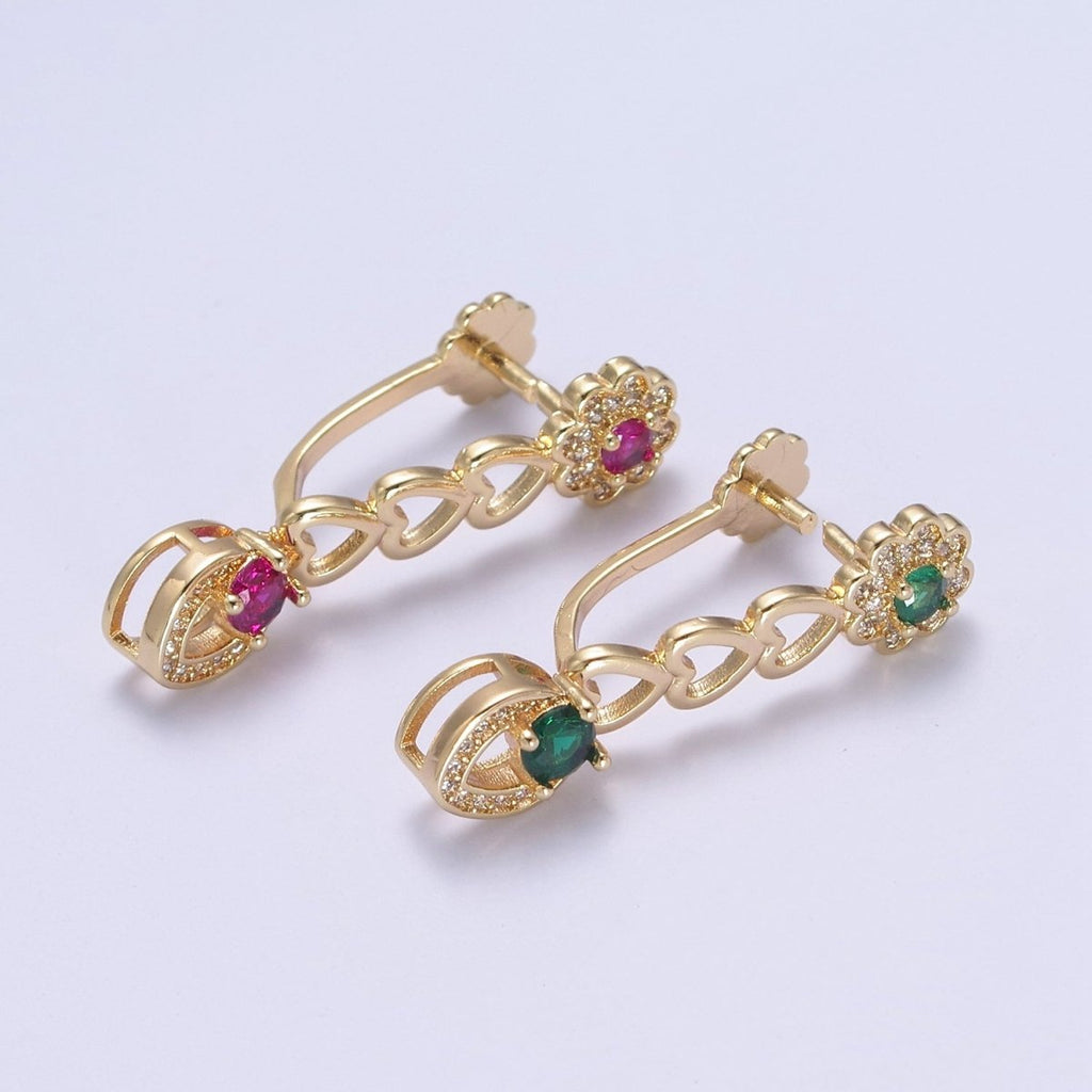 Pinch Bail, Nickel Free, 31.3x7.5mm, Pendant bail, 16K gold plated brass Jewelry Gold bail, Charm bail, Ice pick with Micro Pave CZ Stone L-649 L-650 - DLUXCA