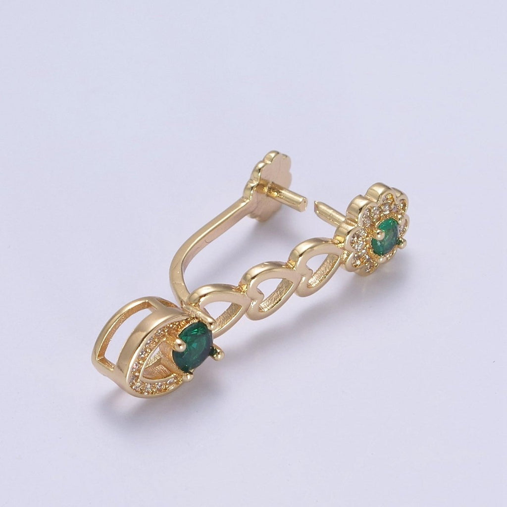 Pinch Bail, Nickel Free, 31.3x7.5mm, Pendant bail, 16K gold plated brass Jewelry Gold bail, Charm bail, Ice pick with Micro Pave CZ Stone L-649 L-650 - DLUXCA