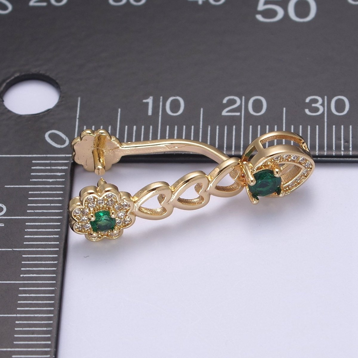 Pinch Bail, Nickel Free, 31.3x7.5mm, Pendant bail, 16K gold plated brass Jewelry Gold bail, Charm bail, Ice pick with Micro Pave CZ Stone L-649 L-650 - DLUXCA