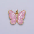 Pink, Blue, White Opal Micro Paved CZ Butterfly Mariposa Gold Charm | C-217 E-050 E-860