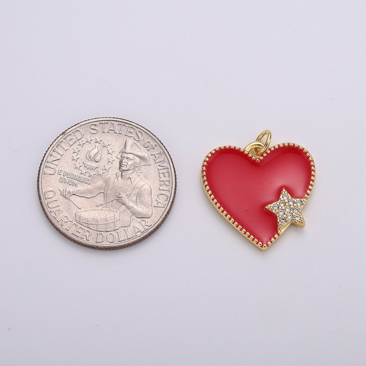 14K Gold plated Red, Pink Enamel Heart Micro Paved CZ Star Charm | C573 C574