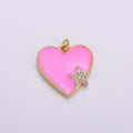 14K Gold plated Red, Pink Enamel Heart Micro Paved CZ Star Charm | C573 C574
