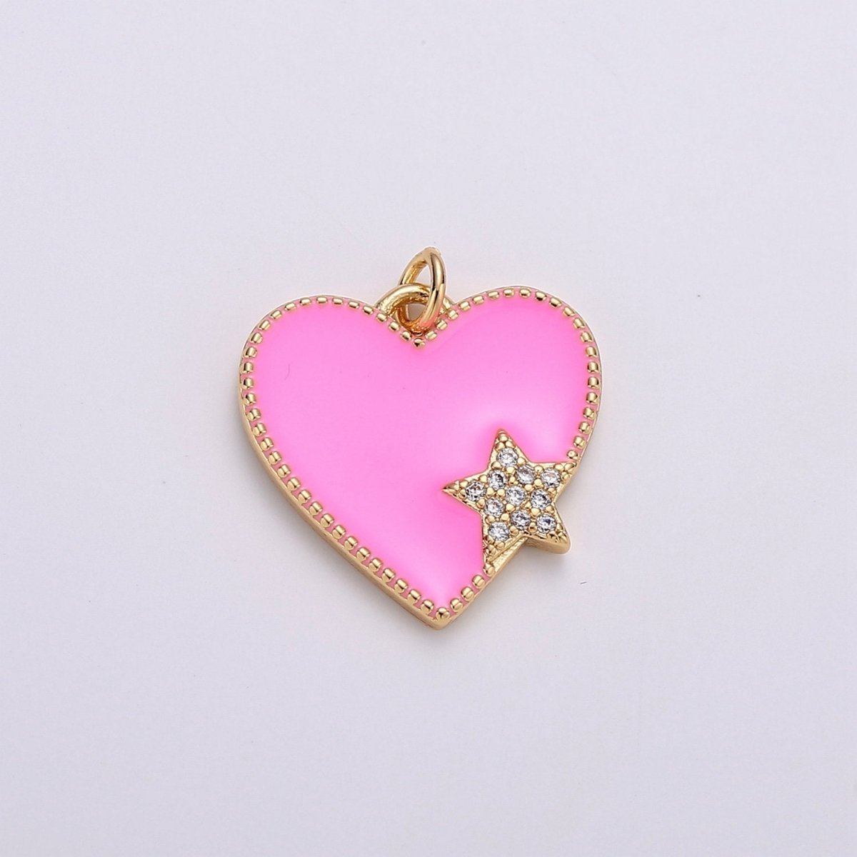 14K Gold plated Red, Pink Enamel Heart Micro Paved CZ Star Charm | C573 C574
