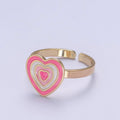 Pink Enamel Heart Ring, You Are Loved For Valentine Jewelry, 24K Gold plated Love Ring U-471 - DLUXCA