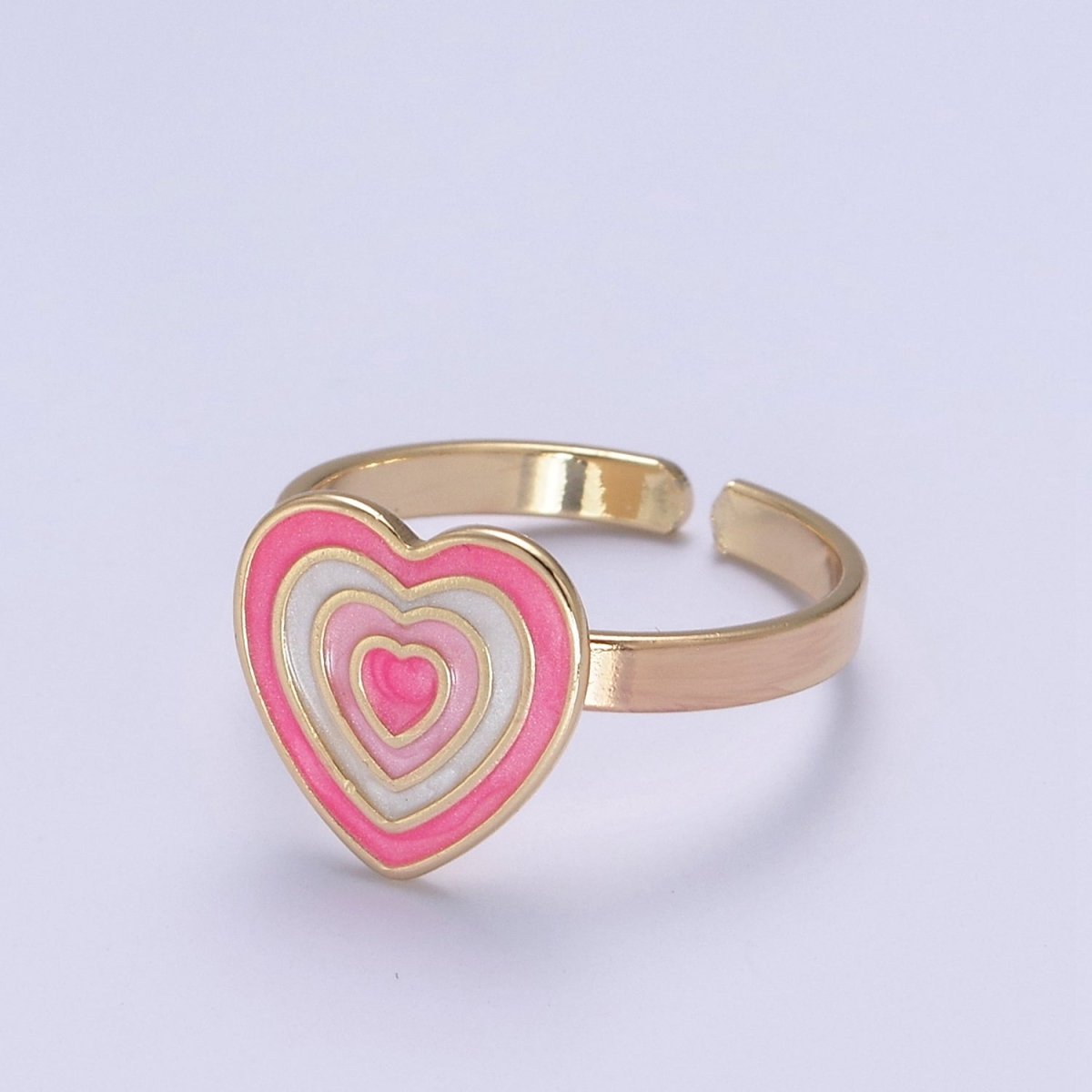 Pink Enamel Heart Ring, You Are Loved For Valentine Jewelry, 24K Gold plated Love Ring U-471 - DLUXCA