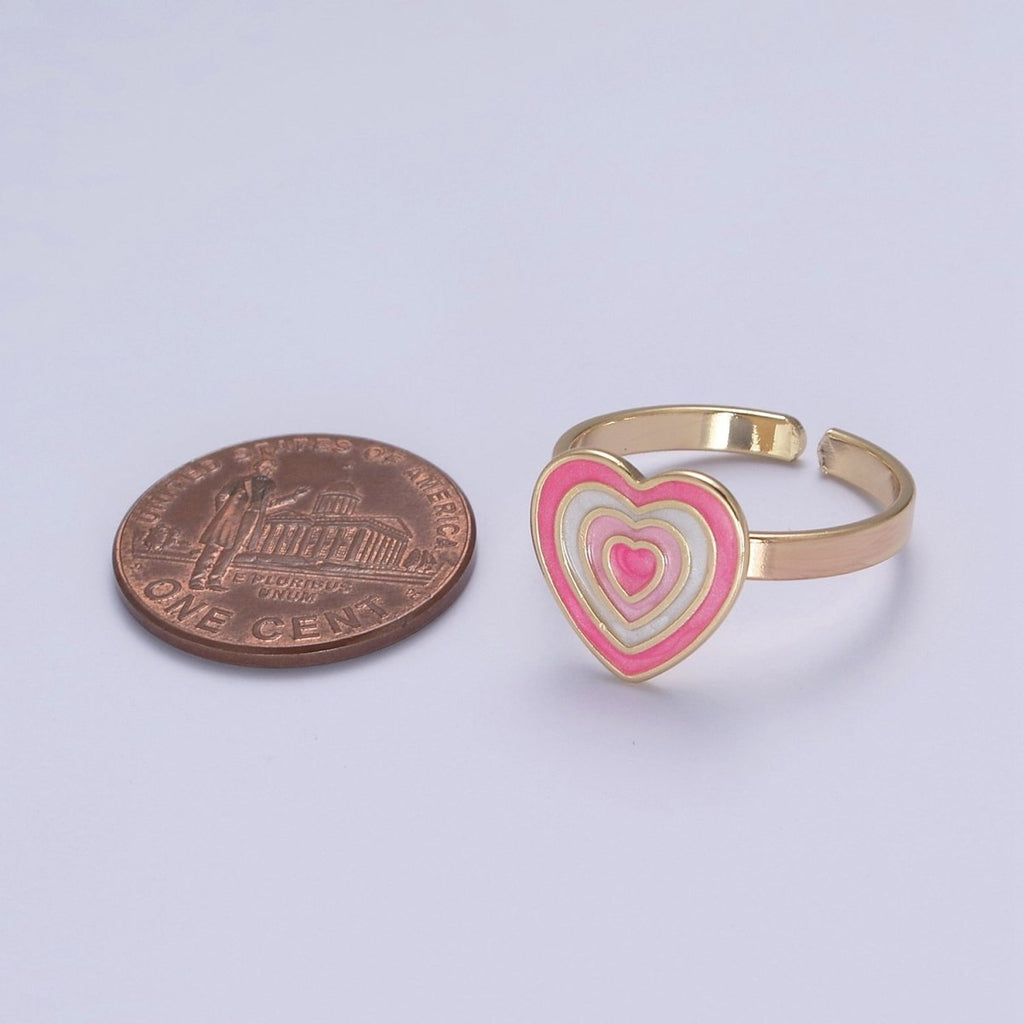 Pink Enamel Heart Ring, You Are Loved For Valentine Jewelry, 24K Gold plated Love Ring U-471 - DLUXCA
