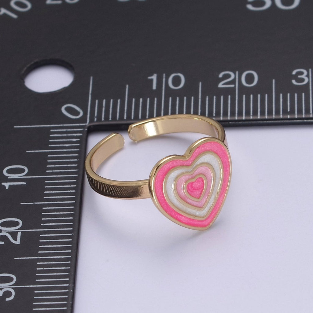 Pink Enamel Heart Ring, You Are Loved For Valentine Jewelry, 24K Gold plated Love Ring U-471 - DLUXCA
