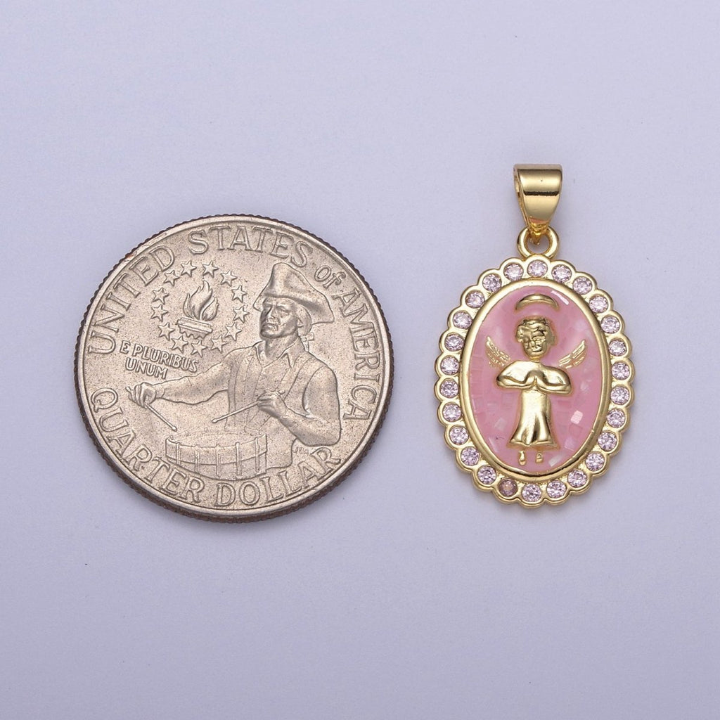 Pink Guardian Angel Charm Necklace Bracelet, Guardian Angel Wish Necklace Bracelet Supply H-547 - DLUXCA