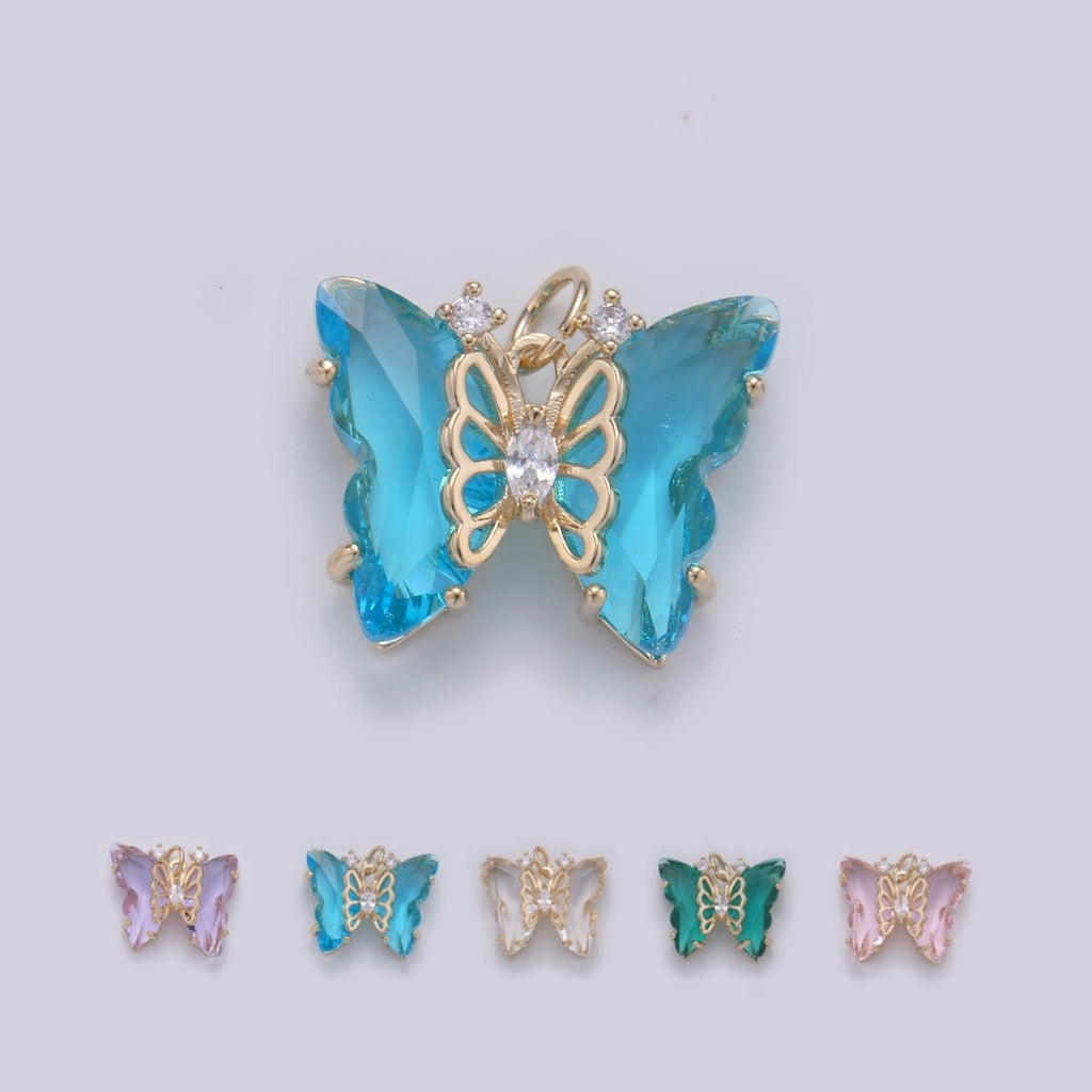 Pink Mariposa Butterfly Charm Acrylic Butterfly Charm Glass Pendant for Necklace Earring Bracelet Component in 14k Gold plated Tarnish Free D-520 - D-524