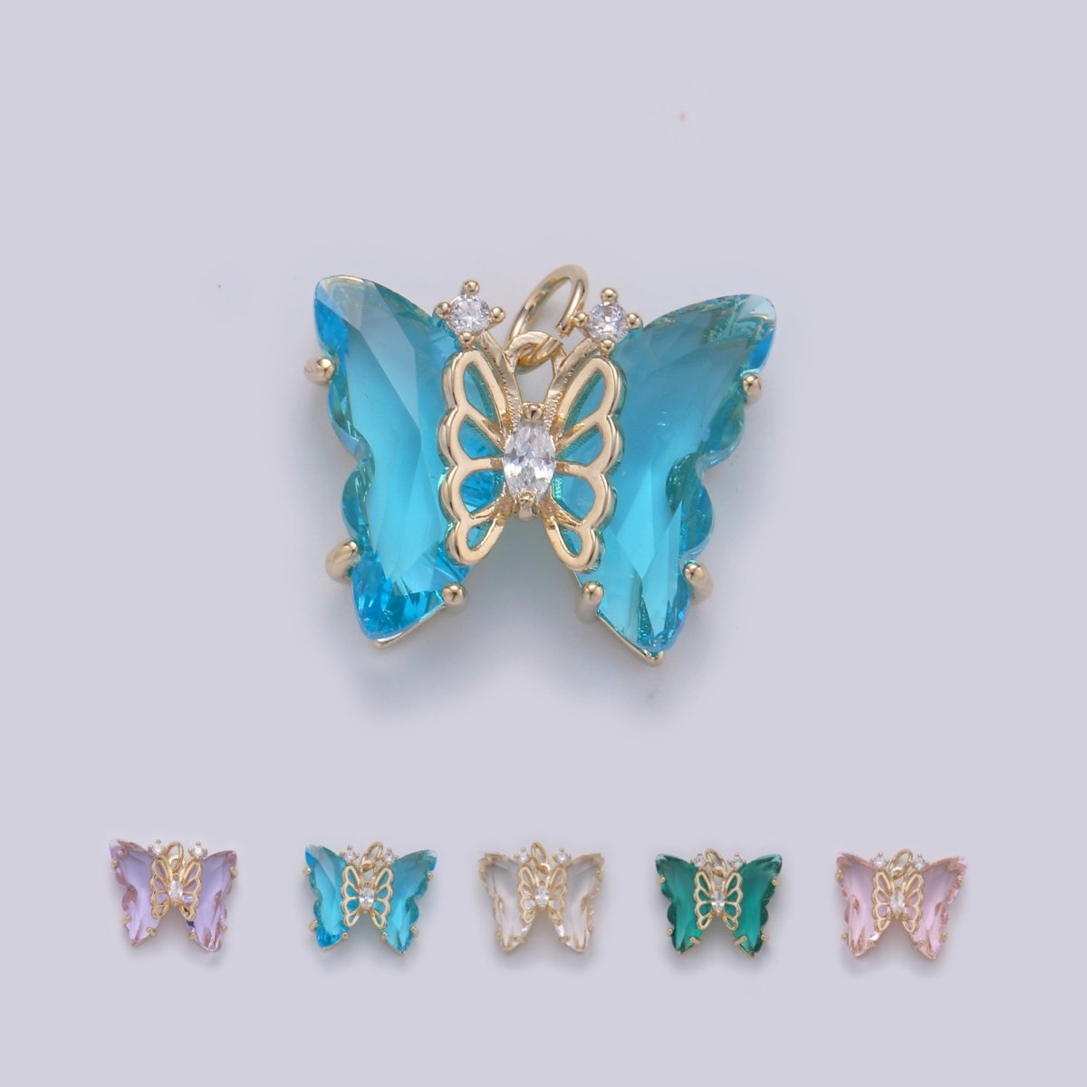 Pink Mariposa Butterfly Charm Acrylic Butterfly Charm Glass Pendant for Necklace Earring Bracelet Component in 14k Gold plated Tarnish Free D-520 - D-524