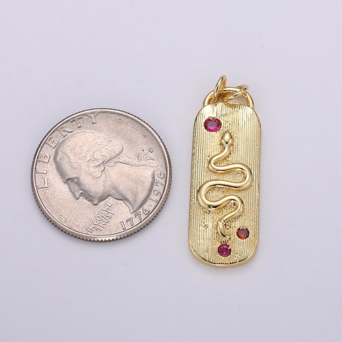Pink Micro Pave Snake charm, Gold plated Snake Charm, Animal Charm Gold Serpent Charm Necklace Pendant Finding for Jewelry Making Supply D-905 - DLUXCA