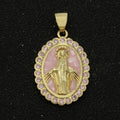 Pink miraculous Lady Charm for Necklace, Dainty Virgin Mary Pendant for Religious Jewelry Making Supply in Gold plated N-1412 - DLUXCA