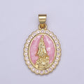 Pink Opal Miraculous Lady Charm for Necklace, Dainty Lady of Guadalupe Pendant for Religious Jewelry Making Supply in Gold plated H-601 - DLUXCA