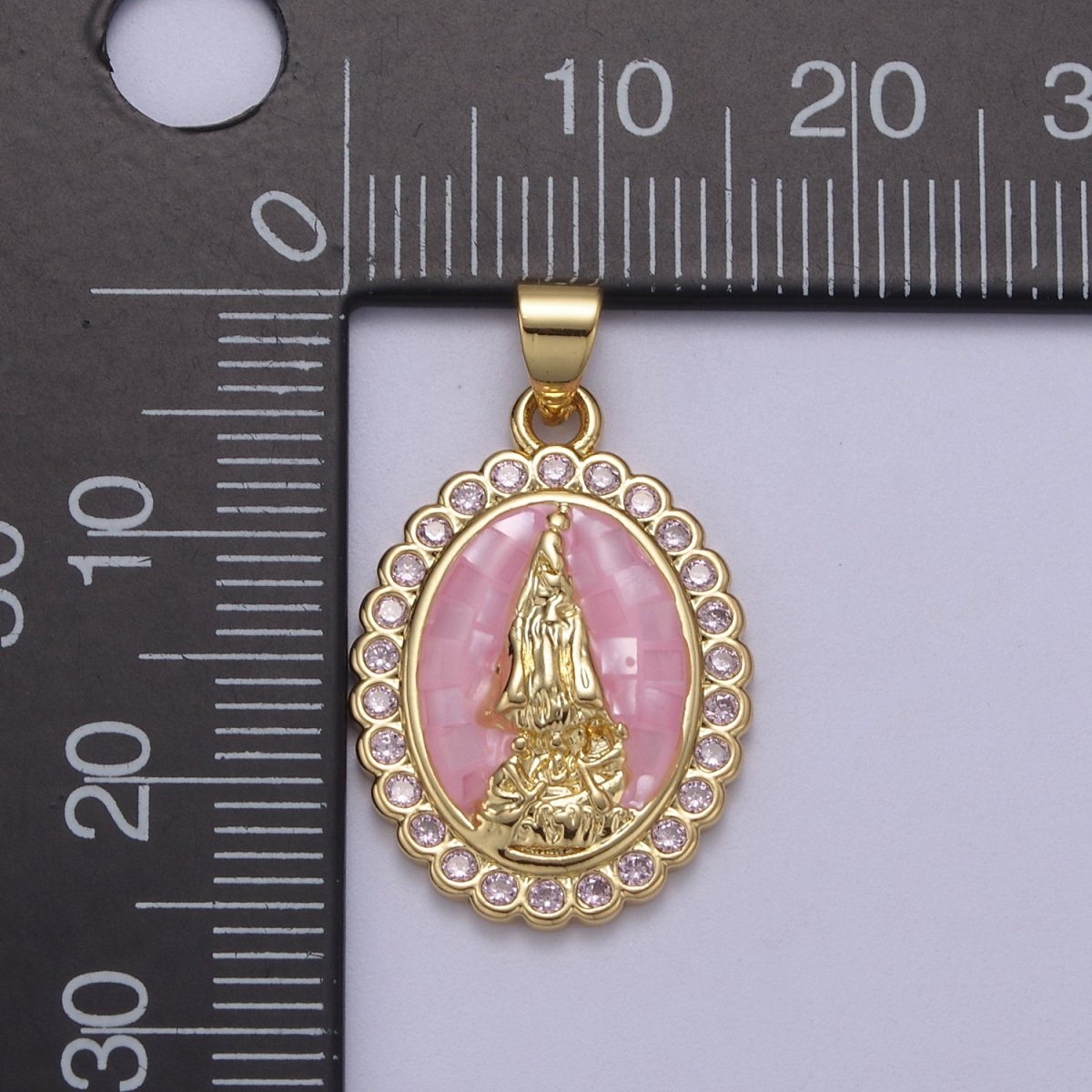 Pink Opal Miraculous Lady Charm for Necklace, Dainty Lady of Guadalupe Pendant for Religious Jewelry Making Supply in Gold plated H-601 - DLUXCA