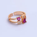 Pink Square Heart Ring Double Band Gold Band Ring O-2235  O-2236
