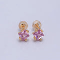Pink Square Stud Earrings Princess Cut Cubic Zirconia Stones T-391 - DLUXCA