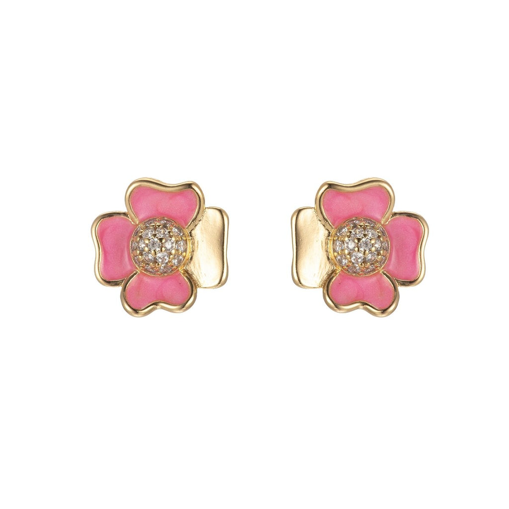 Pink/White Flower Petal Stud Earrings CZ Beauty Floral Nature Theme Daily Wear Earring Jewelry P-192~P-193