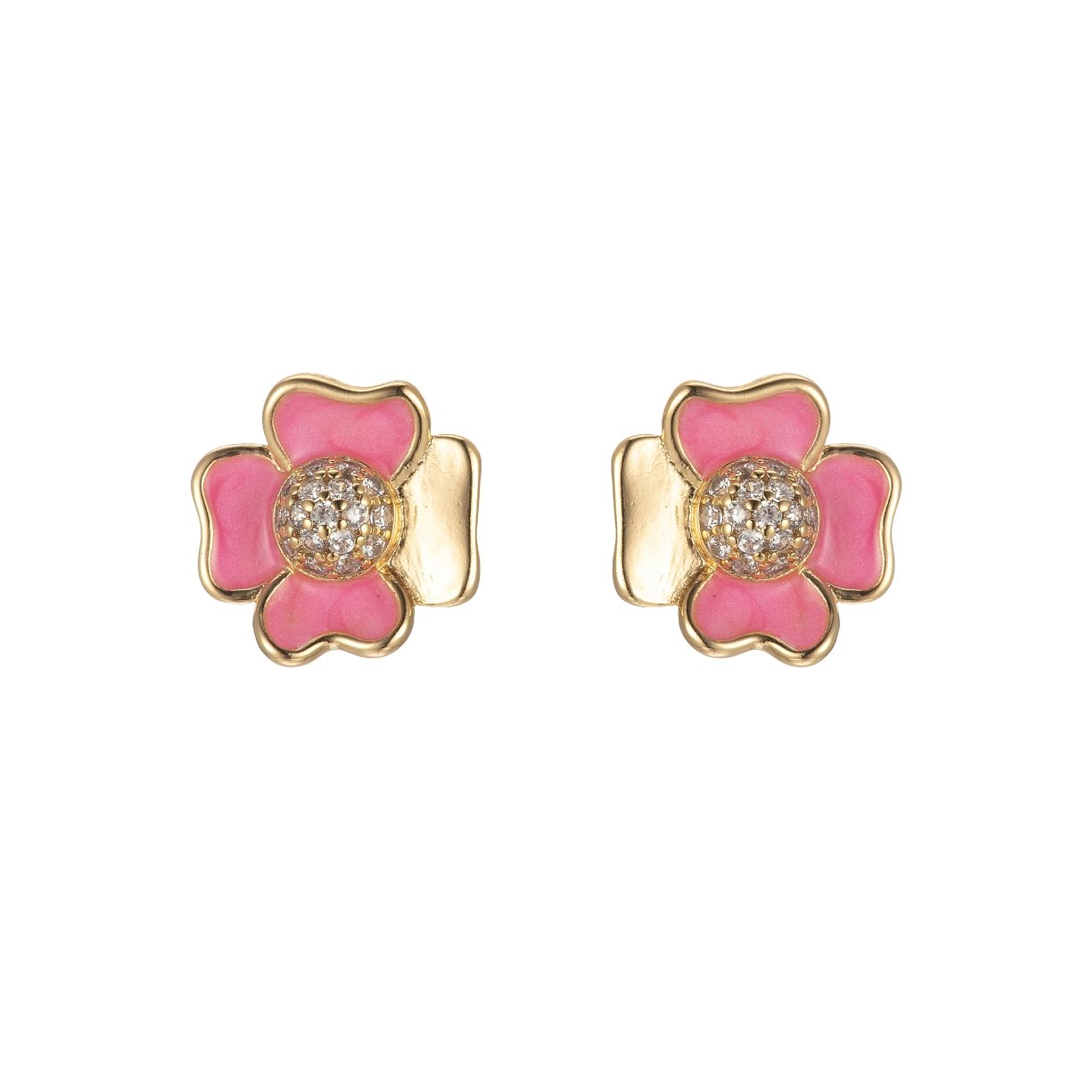 Pink/White Flower Petal Stud Earrings CZ Beauty Floral Nature Theme Daily Wear Earring Jewelry P-192~P-193