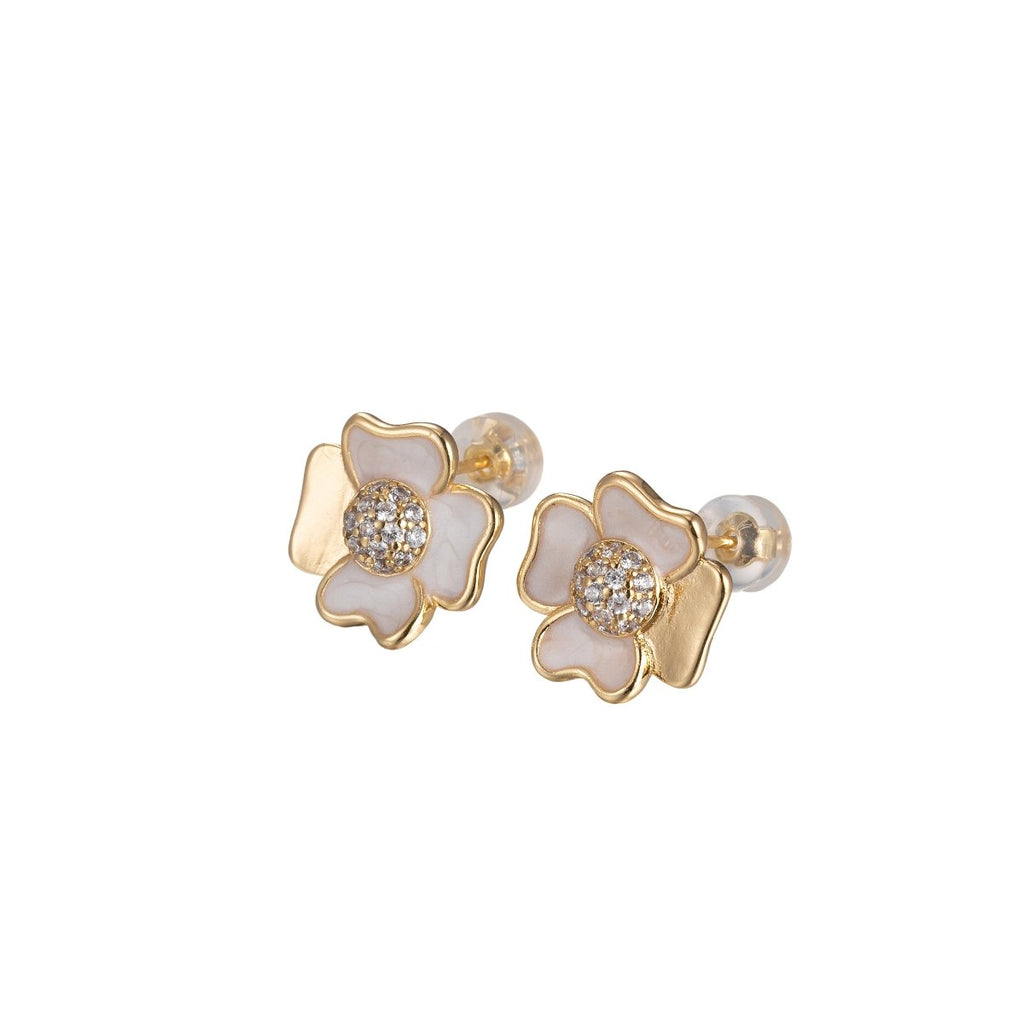 Pink/White Flower Petal Stud Earrings CZ Beauty Floral Nature Theme Daily Wear Earring Jewelry P-192~P-193