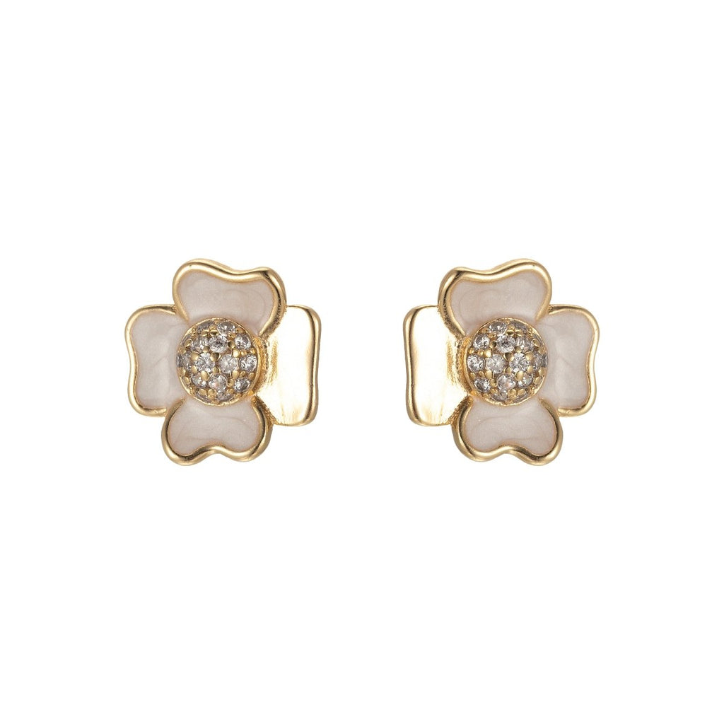 Pink/White Flower Petal Stud Earrings CZ Beauty Floral Nature Theme Daily Wear Earring Jewelry P-192~P-193