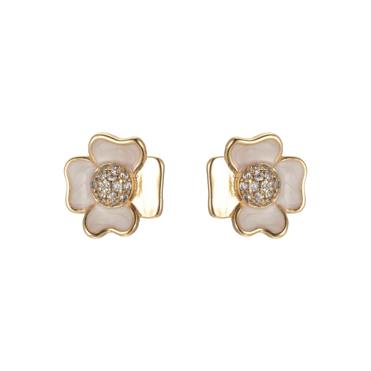 Pink/White Flower Petal Stud Earrings CZ Beauty Floral Nature Theme Daily Wear Earring Jewelry P-192~P-193