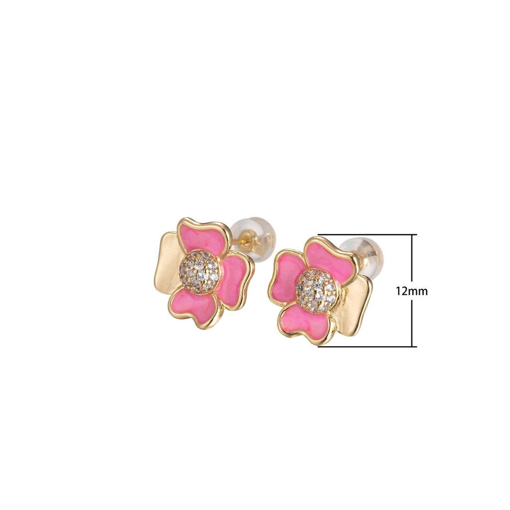 Pink/White Flower Petal Stud Earrings CZ Beauty Floral Nature Theme Daily Wear Earring Jewelry P-192~P-193