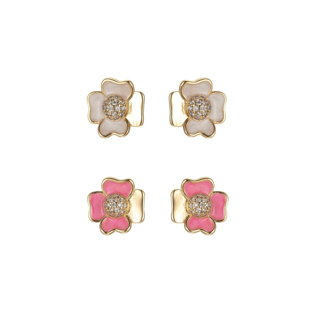 Pink/White Flower Petal Stud Earrings CZ Beauty Floral Nature Theme Daily Wear Earring Jewelry P-192~P-193