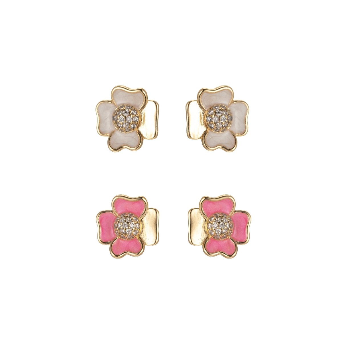 Pink/White Flower Petal Stud Earrings CZ Beauty Floral Nature Theme Daily Wear Earring Jewelry P-192~P-193