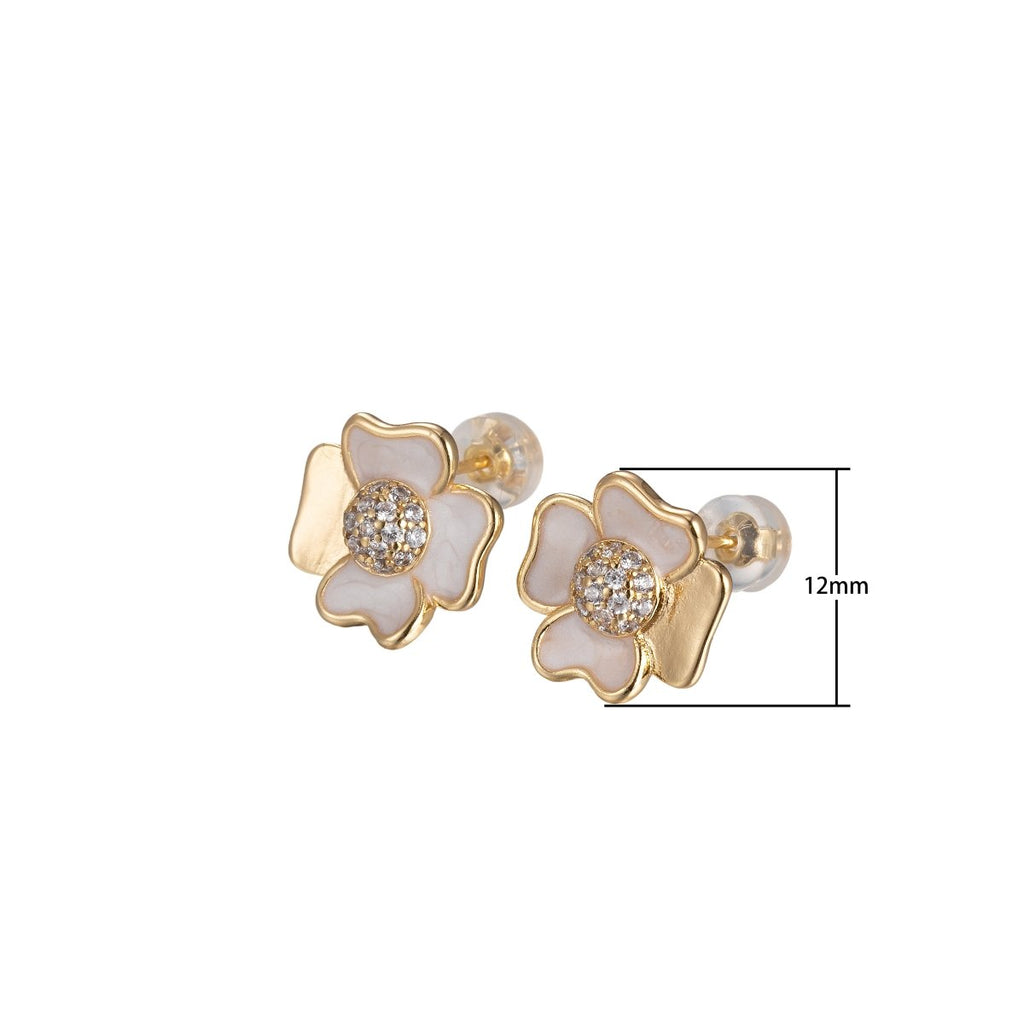 Pink/White Flower Petal Stud Earrings CZ Beauty Floral Nature Theme Daily Wear Earring Jewelry P-192~P-193