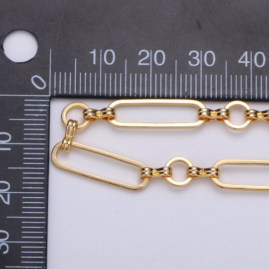 Products 24K Gold plated Rolo Infinity Long and Short Chain by Yard, Link Cable Elongated Chain, Wholesale Roll Chain, Unique Chain | ROLL-372 Clearance Pricing - DLUXCA