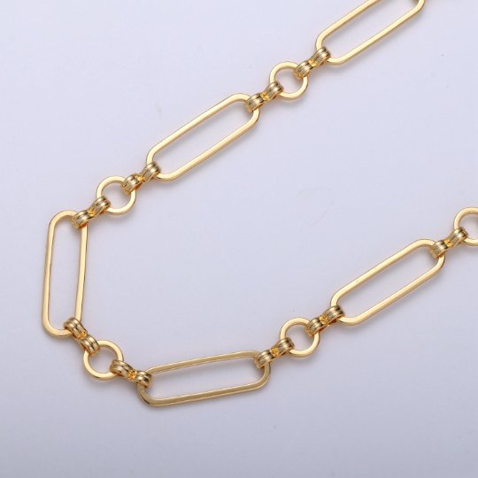 Products 24K Gold plated Rolo Infinity Long and Short Chain by Yard, Link Cable Elongated Chain, Wholesale Roll Chain, Unique Chain | ROLL-372 Clearance Pricing - DLUXCA
