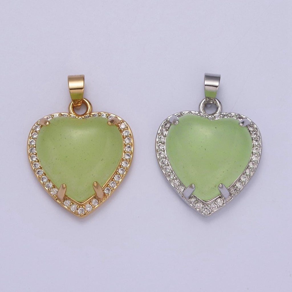 Puffy Heart Light Green Oval Lucky jade pendant Drop Charm for Necklace W-647 W-648 - DLUXCA