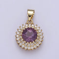 Purple Amethyst Round Charm with Clear Cubic Zircon Pendant for Minimalist Jewelry Gemstone H-835 - DLUXCA