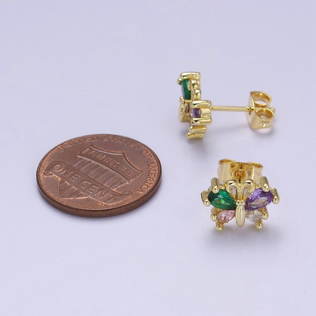 Purple Emerald Green Cz Butterfly Stud Earring Mariposa Jewelry V-110 - DLUXCA