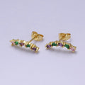 Purple Emerald Green Cz Tear Drop Stud Earring Dainty Earring V-111 - DLUXCA