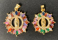 Rainbow 24K Gold plated CZ Virgin Mary Pendant, Lady Guadalupe Baguette Charm, Mother of Jesus Medallion, Rosary Charm Religious Jewelry J-088 I-882