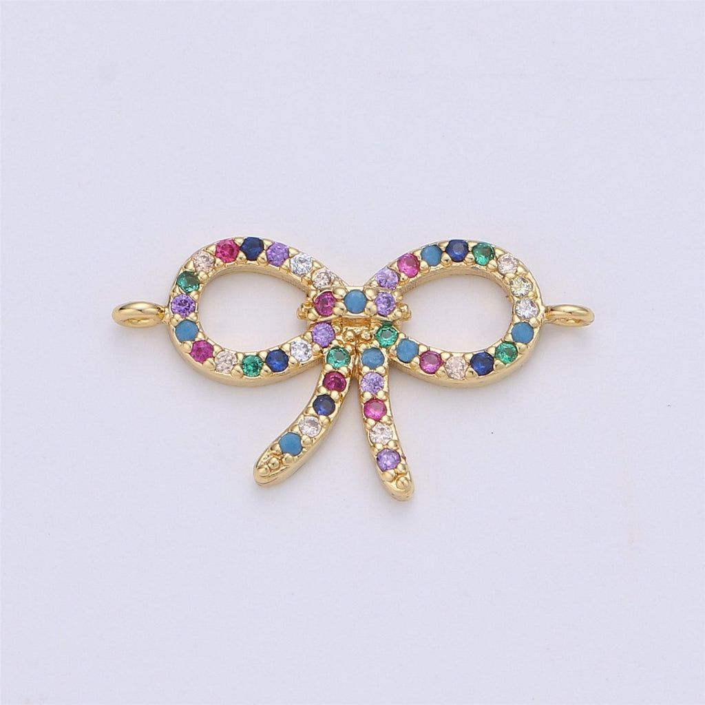 Rainbow Bow Charm Colorful Cubic Charm Connector Gold Bow Bracelet Necklace Earring Component F-336 - DLUXCA